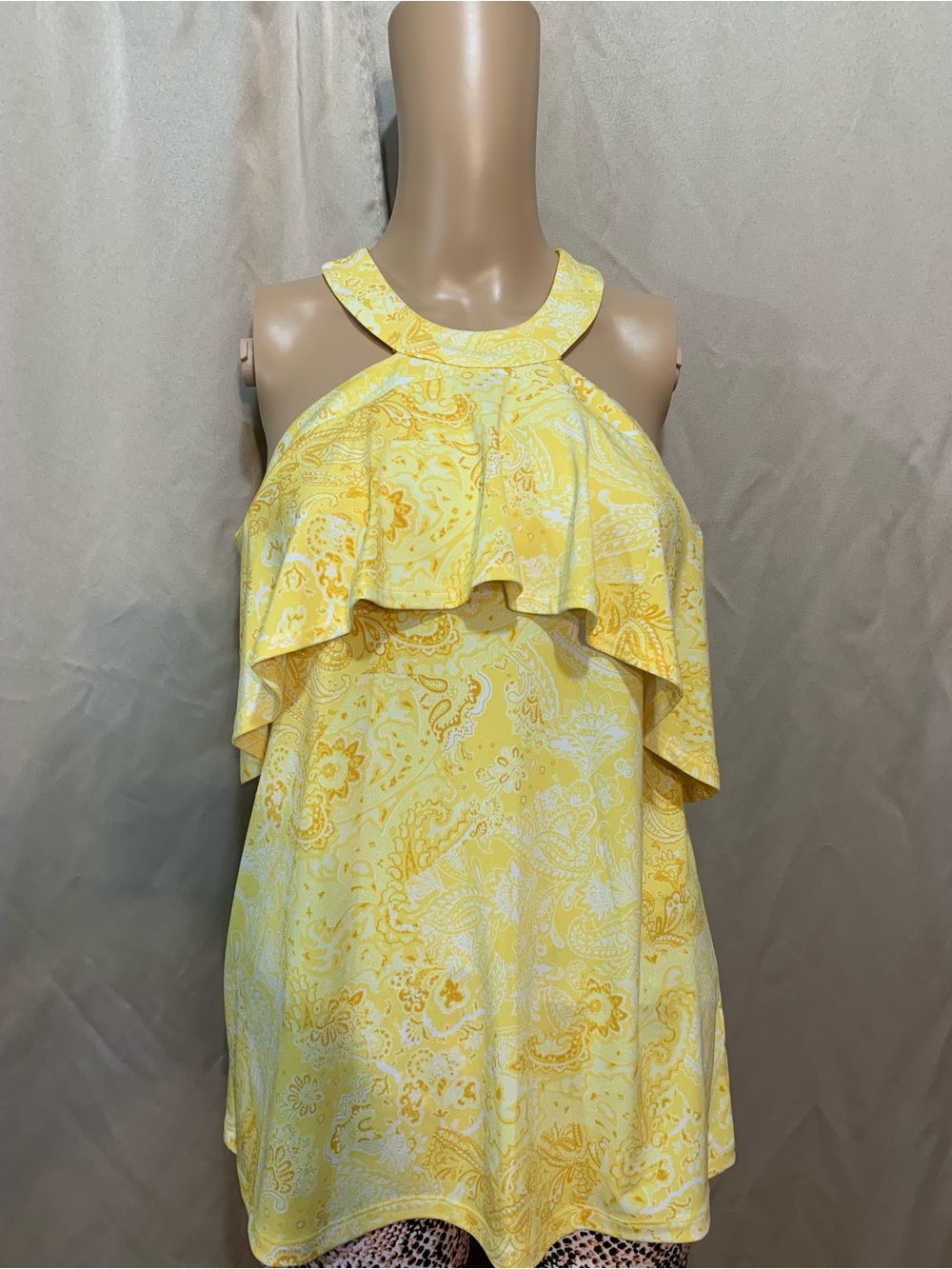 Michael Kors Yellow Paisley One-Shoulder Ruffle Dress 107/3